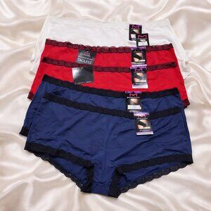 Maidenform NWT Sz 9 2XL Microfiber Boy Shorts Lace Blue White Red 6 Pair Panties